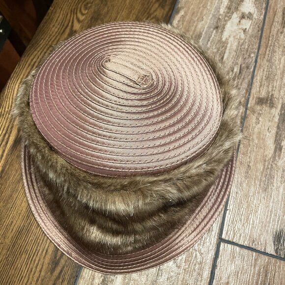 Vtg Whitthall & Shon Taupe Faux Fur Hat